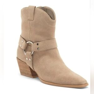 New Open Edit Enzo Beige Suede Western Leather Ankle Boots Women's size 9